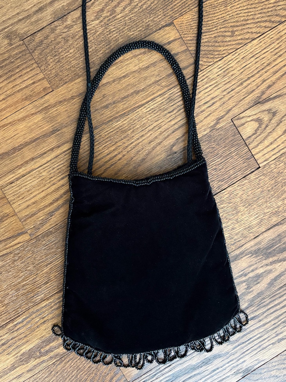 Vintage Nytlites Black Velvet Beaded Fringe Evening Purse Bag Crossbody